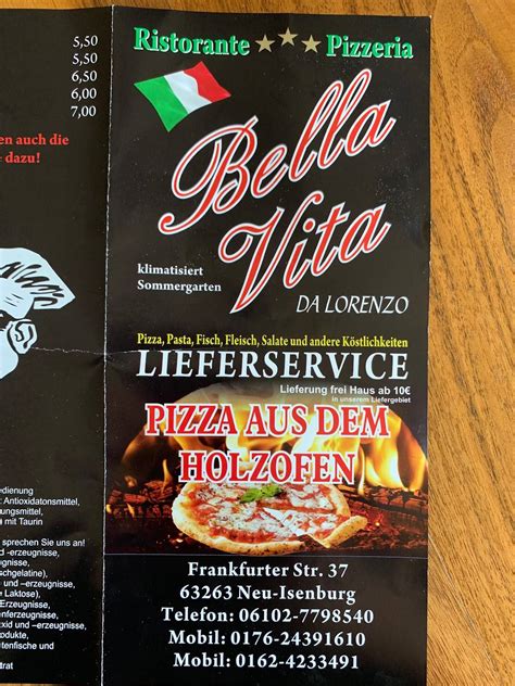 Speisekarte Von Ristorante Pizzeria Bella Vita Da Lorenzo Neu Isenburg