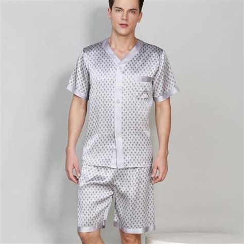 Mulberry Mens Silk Pajamas Short Set Pure Silk Loungewear Mens Silk