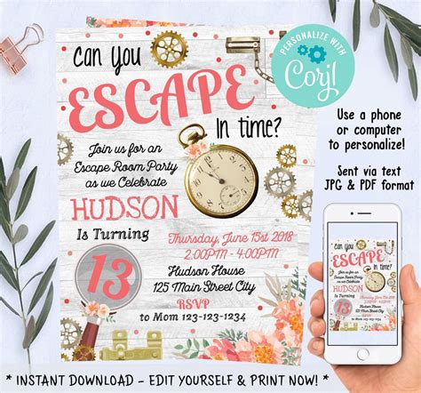 Escape Room Party Invitation Escape Room Birthday Party Invitation Editable Invitation