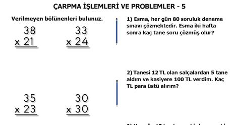 3 SINIF ÇARPMA İŞLEMLERİ VE PROBLEMLER 5