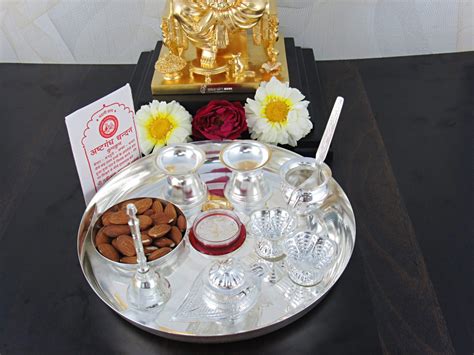 Buy GoldGiftIdeas 8 Inch Aaradhna Special Silver Plated Pooja Thali Set