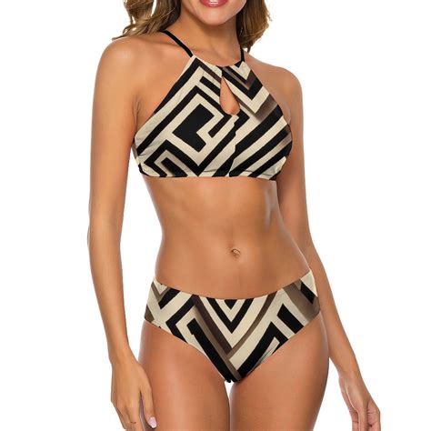 Red Yellow Black White Vintage Geometric Bikini Swimsuit Abstract Art