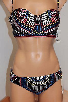 NWT Bar III Swimsuit Bikini 2pc Set Size L Vessi Bandeau Straps Tab