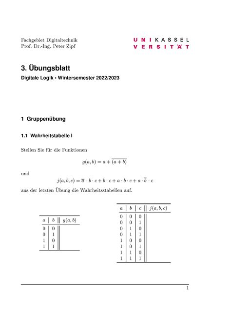 Aufgabenblatt A Bungen Fachgebiet Digitaltechnik Prof Dr Ing