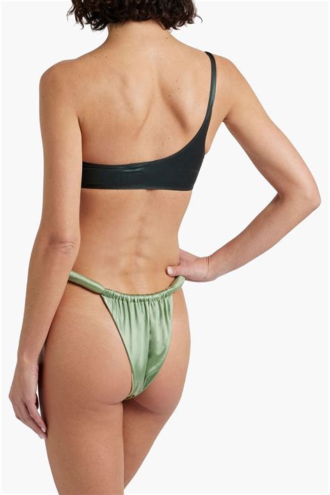 Isa Boulder Joni Ruched Stretch Satin Bikini Low Rise Briefs The Outnet