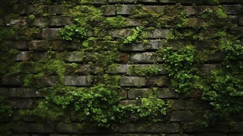 Premium Ai Image Mossy Brick Wall Background