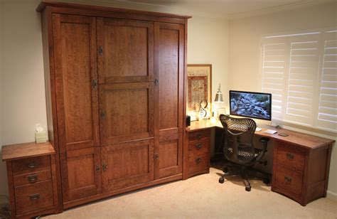 Warm Wood Home Office With 7 Door Craftsman Murphy Wall Bed With