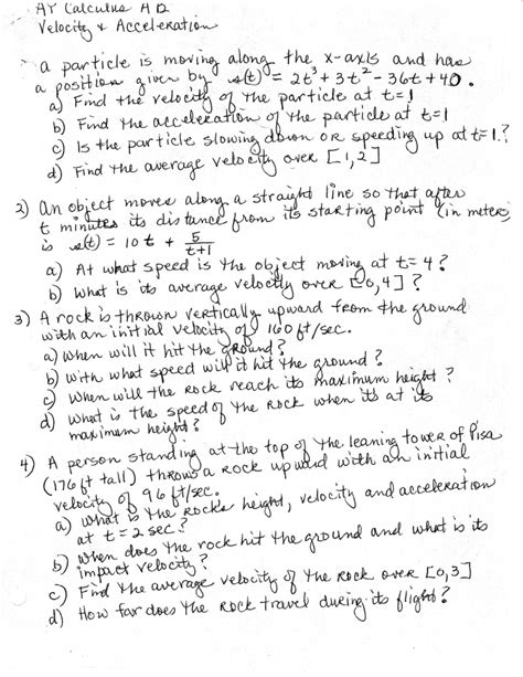 Velocity & Acceleration Worksheet