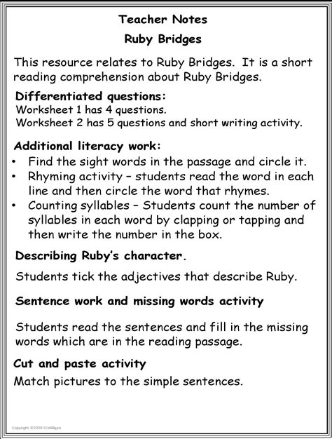 Worksheets On Ruby Bridges Printable Calendars At A Glance