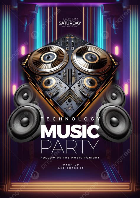 Dj Mixer Speaker Neon Light Effect Music Party Carnival Poster Template