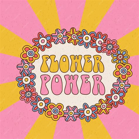 Premium Vector Flower Power Card Template Inspirational Hippie Phrase