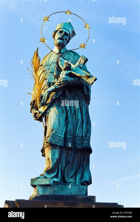 The Statue Of John Of Nepomuk On Charles Bridge Prague Czech Republic