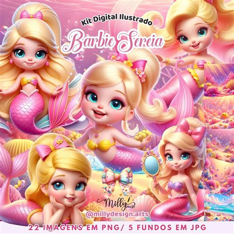 Kit Digital Ilustrado Barbie Sereia Baby Elo