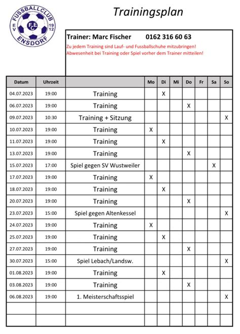 Vorbereitungsplan Saison Fc Ensdorf E V