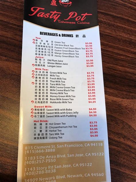 Menu At Tasty Pot Restaurant San Francisco