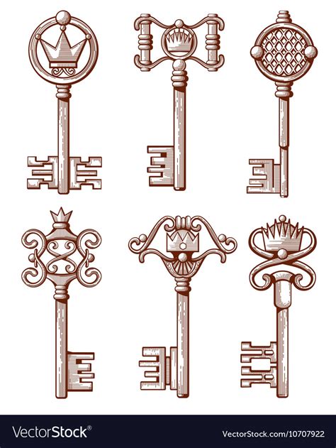 Retro Old Keys In Hand Drawn Royalty Free Vector Image