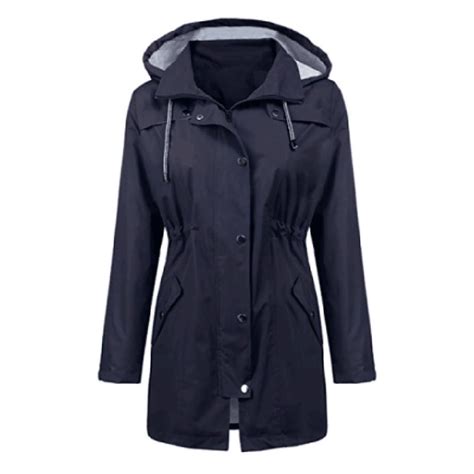 Buy Women Solid Rain Jacket Outdoor Hoodie Waterproof Hooded Raincoat