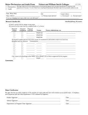 Fillable Online Hws Major Declaration And Audit Form Hobart And William