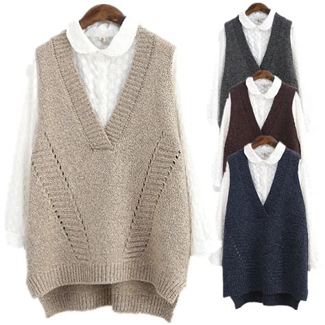 Large Size V Neck Casual Knitted Vest Women Irregular Loose Female