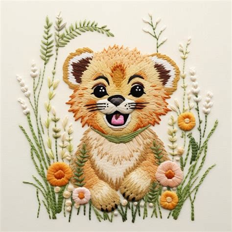 Premium AI Image | Free pictures of cute animal art embroidery crafts ...