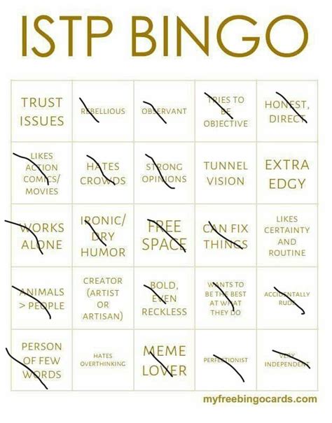 Istp Bingo Myers Briggs [mbti] Amino