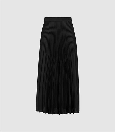 Reiss Synthetic Dora Pleated Midi Skirt In Black Lyst