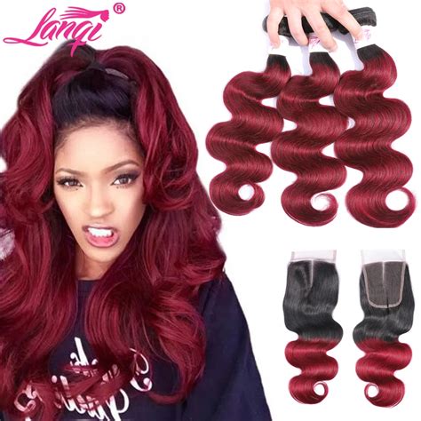 LanQi Brazilian Body Wave Bundles With Closure 1B 99J Professional