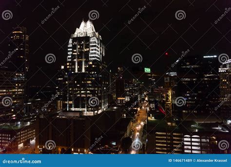 Panoramic View Of Downtown Austin Texas At Night Editorial Stock