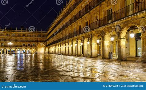 Plaza Mayor of Salamanca at Night, on a Rainy Day. Stock Photo - Image ...