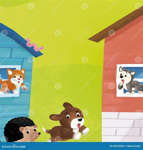 Cartoon Farm Ranch Animals Houses Illustration Stock Illustration ...