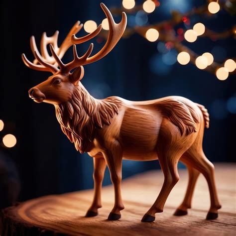 Premium AI Image Traditional Wooden Carved Reindeer Festive Christmas