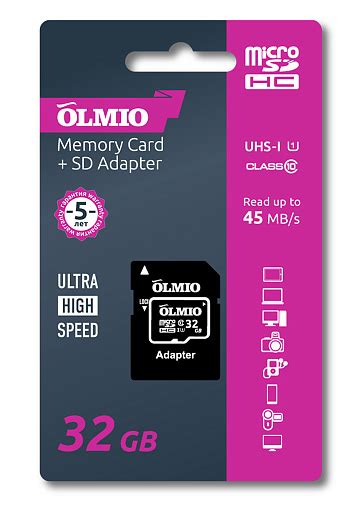 Покупайте карта памяти microsdhc 32gb, class 10, с адаптером olmio ...