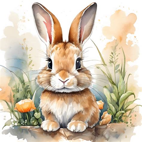 Adorable watercolor bunny rabbit by Adrian23N on DeviantArt