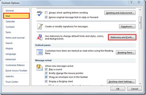 Change Default Email Font Settings And Theme In Outlook 2010