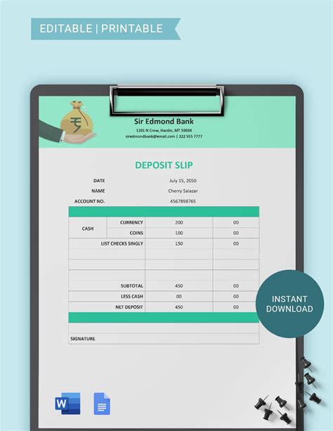 Printable Deposit Slip Template in Word, Google Docs - Download ...