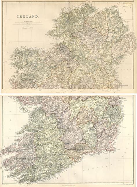 Old And Antique Prints And Maps Ireland Large Map On Two Sheets 1898