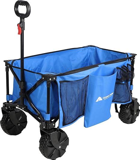 Ozark Trail All Terrain Folding Wagon With Oversized Wheels Blue Patio Lawn And Garden