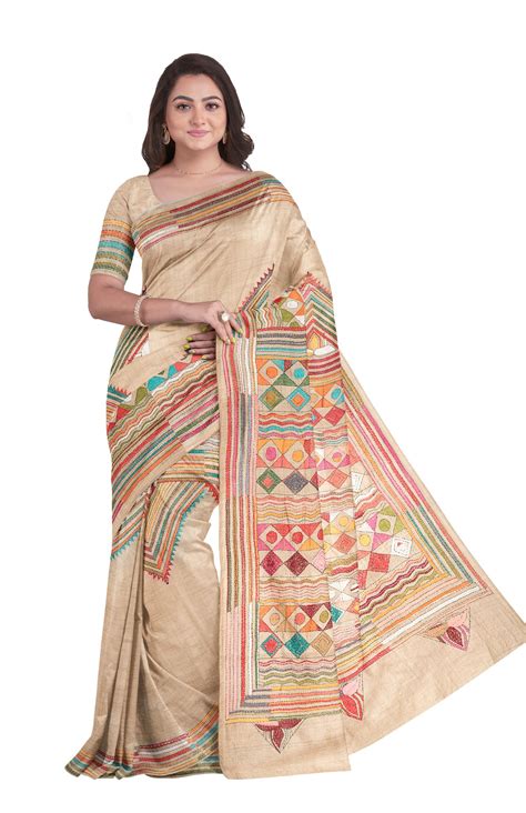 Handcrafted Kantha Silk Saree - Biswa Bangla