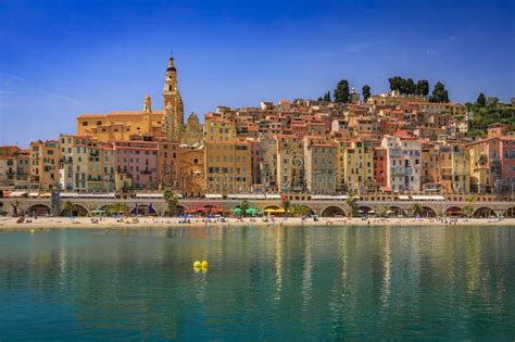 Colorful Old Town Facades Above Mediterranean Sea In Menton South Of