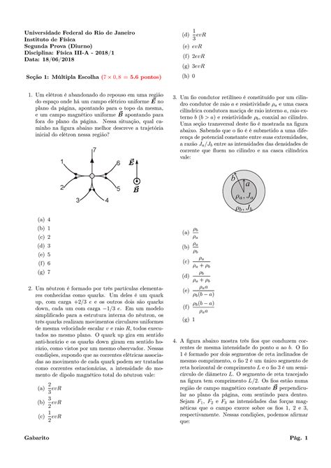 Prova 2018 questões e respostas Universidade Federal do Rio de