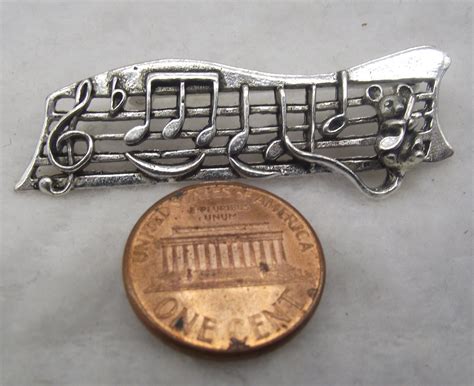 Music Note Pin Vintage Silver Toned Metal 2x15ins Etsy