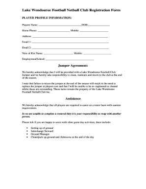 Fillable Online Lake Wendouree Football Netball Club Registration Form