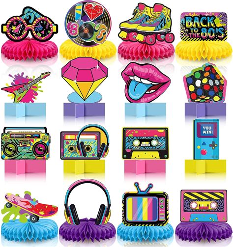 Pasimy 16 Pcs 80s Themed Honeycomb Centerpieces 1980s Hip Hop Party Favors Retro