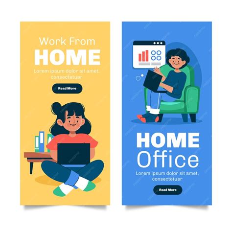 Premium Vector Work From Home Banner Set