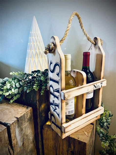 Wood Wine Caddy Wood Wine Bottle Holder Rustic Wine Carrying Tote Wooden Beverage Caddy Wine