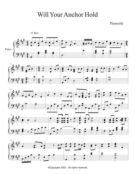 PIANO Will Your Anchor Hold We Have An Anchor Piano Hymns Sheet