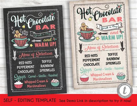 Hot Chocolate Cocoa Bar Menu Party Poster Chalkboard And Grunge Etsy Hot Chocolate Cocoa Hot