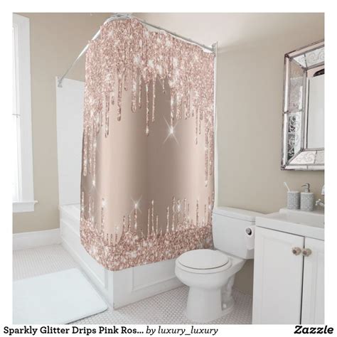 Sparkly Glitter Drips Pink Rose Gold Girly Trend Shower Curtain