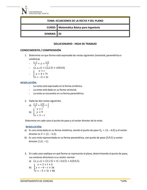 Solucionario GTH 02 Ecuaci N DE LA Recta Y DEL Plano EN EL Espacio