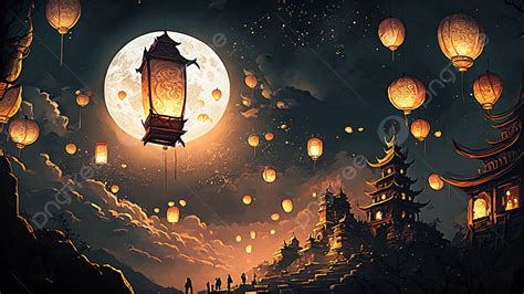 Mid Autumn Festival Night Sky Lantern Background, Mid Autumn Festival ...